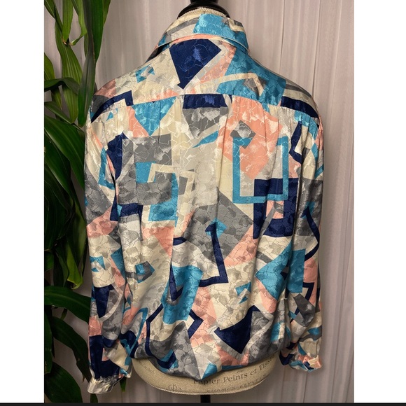 Vintage 80’s Silky Button Up Long Sleeve Blouse by Da-Rue of California 14/L - Picture 4 of 5